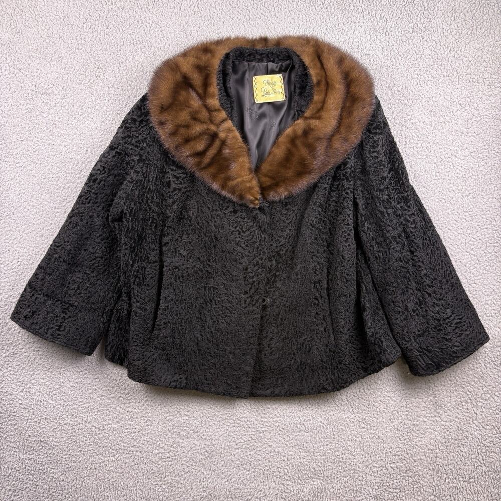 VTG Macy’s Little Shop Fur Coat Womens Large Mink Trim Lamb Retro Cropped